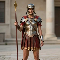 full shot photo of a real-life female roman centurion