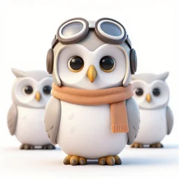 3 d octane tender of an anthropomorphic owl. the owl is wearing a pilot hat, a scarf, funny facial expression, glowing eyes, in a forrest by beatrix potter and studio ghibli, sharp focus, detailed fluffy feathers, glowing eyes, glowing lanterns