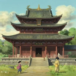 wuxia, temple, building, in the style of studio ghibli, j. c. leyendecker, greg rutkowski, artem