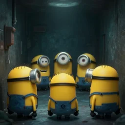 minions in backrooms, backrooms, liminal space, creepy, real life photo, realistic