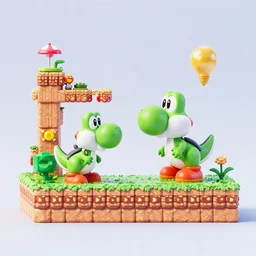 diorama of a super mario bros level with yoshi, octane render
