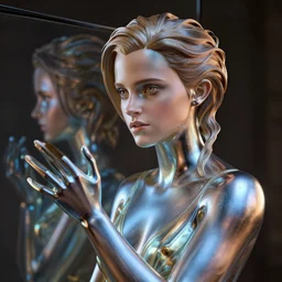 statue emma watson, chrome, reflect 8 k uhd, unreal engine, octane render in the artstyle of finnian macmanus, john park and greg rutkowski