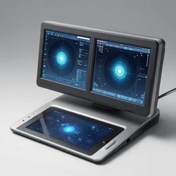 concept art by sheng lam on artstation for a dual - screen personal - computer with a magneto - optical drive and pen tablet.
