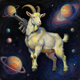 humanoid goat with large alien gun, by aubrey beardsley, by camille corot, by ismail inceoglu, by ko young hoon, by roy liechtestein, by salvador dali, by yaoy kusama, pastel art, cinematic, color grading, portrait, hyperspectral imaging, fujifilm superia, shot on 7 0 mm, macro, floating in space among planets and galaxies