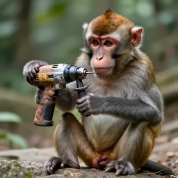 a monkey using a drill, 4 k, highly detailed
