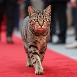 cat with steve buscemi face walking on red carpet