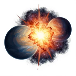 a beautiful artwork illustration, two planets colliding, galactic explosion, by Greg Rutkowski and Jesper Ejsing and Raymond Swanland, featured on artstation, wide angle, vertical orientation