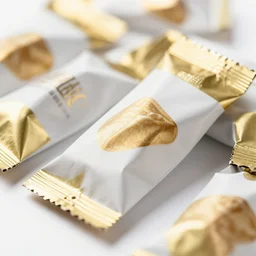 white and gold chocolate packaging, ultrarealistic, smooth, sharp focus, great light,