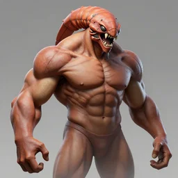game concept art, muscular body, mesomorph, crustacean head, sharp teeth, hyperrealism, artstation, cgsociety, zbrush, no background