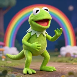kermit the frog as a trex, rainbow connection