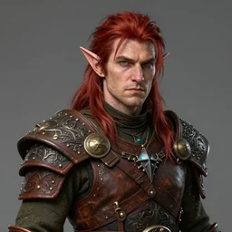 male halfling druid with red hair and leather armor, character portrait, concept art, intricate details, highly detailed photorealistic portrait in the style of adam hughes, seseon yoon, artgerm and warren louw