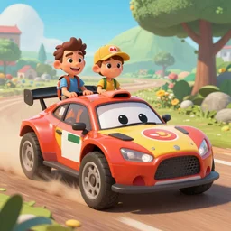 a cartoony rally car,  in the style of Rayman origins, michael ancel, Ruan Jia and Mandy Jurgens and Greg Rutkowski, trending on Artstation, award winning, unreal engine, octane render H 1024