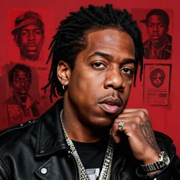 hyper realistic jay z, art by basquiat, intricate, ultra detailed, photorealistic, black and red colors, trending on artstation, octane render, 4 k, 8 k