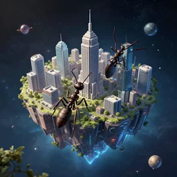 ant farm city, floating in space, futuristic style, art station