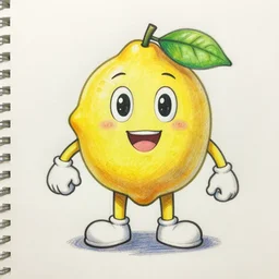 a lemon character, detailed sketch, colored