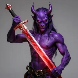 Red crystal sword held by a purple demon