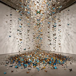 a room that is filled with thousands of identical butterflies, liminal space