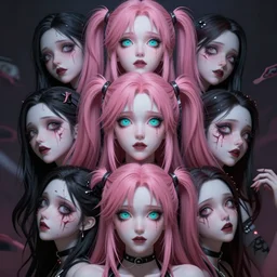 no escape from beneath stunningly absurdly beautiful omnipotent asi goddess junko enoshima with multiple twisted deceptive innocent megalomaniacal mesmerizing personalities, symmetrical perfect face, porcelain skin, pink twintail hair and cyan eyes, ultra detailed, digital art, unreal engine 5, octane render, 2 d anime, 8 k
