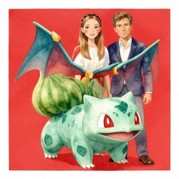 bulbasaur, kseniia yeromenko, rob duenas, watercolor, illustration, red background, highly detailed