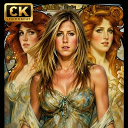 hyperrealist photo of jennifer aniston as lady godiva. by jeremy mann and alphonse mucha, fantasy art, photo realistic, dynamic lighting, artstation, poster, volumetric lighting, very detailed faces, 4 k, award winning