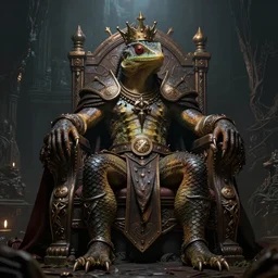 half lizardhuman king on throne, fantasy punk, 8k