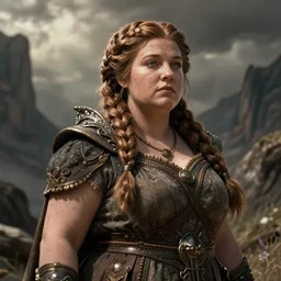 female dwarven noblewoman, chubby short stature, braided intricate hair, by jack kirby crosby
