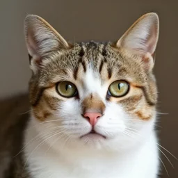 a cat with dog ears and pig nose and cow hair, animal photography