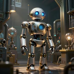 Robot factory, cute, brutal styling art deco