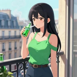 woman having a smoke on her balcony in paris, sprite, vaporwave nostalgia, directed by beat takeshi, visual novel cg, 8 0 s anime vibe, kimagure orange road, maison ikkoku, sketch by osamu tezuka, directed by makoto shinkai and beat takeshi