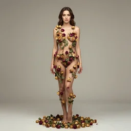 full body fine art photo of the most beautiful woman, she is covered with dried roses, taken by oleg oprisco