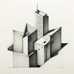 procedural geometric building ink on paper
