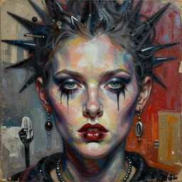 vicious dreams detailed and highly reliefed analogue mixed media collage with canvas texture in style of conteporary art, punk art, photorealistic, expressionism, masterpiece, perfect composition, hyperrealistic beautiful face, spectacular quality, intricate oil details