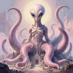 giant ancient alien tentacles artwork, pastel colors, detailed background, extremely detailed, octane rendering