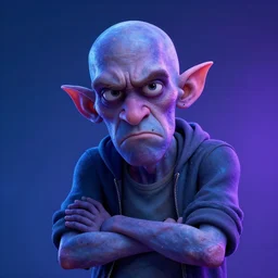 a pissed right off genetically engineered nerd, by greg rutkowski, blue and purple lighting, digital art, ultra realistic, ultra detailed, photorealistic, 4k, character concept