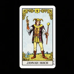 an occult tarot card, the fool, clever design, ornate border, playing card, by hannah hoch and jesse treece and christian jackson and josh brill
