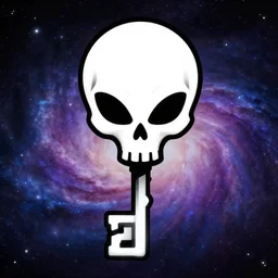 alien skull, symmetrical, game key art, galaxy background