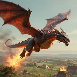 beautiful portrait of a dragon flying and burninating the countryside. character design by rj palmer detailed, soft lighting, rendered in octane