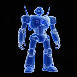 blueprint sprite of a robot, highly detailed, black background