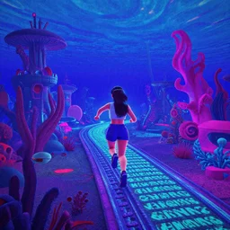 80s vaporwave outrun 3d Render of deep sea world, liminal space retro, grainy, noisy