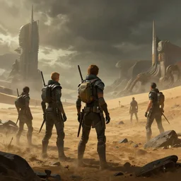 imposters in a wasteland, sci - fi art, fantasy art, environment design, concept artist cinematic lighting, artstation, art by alyn spiller