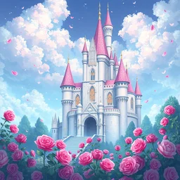 fantasy castle full of pink roses, hd wallpaper, anime style
