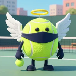 a tennis ball monster with angel halo and wings, balaclava, tennis ball, urban, hip hop, rap, colorful, digital art, fantasy, magic, trending on artstation, ultra detailed, professional illustration by Basil Gogos