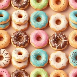 a seamless texture of a pile of colourful donuts lying on the ground. realistic, detailed, 4 k ultra hd, professionally done. trending on textures. com
