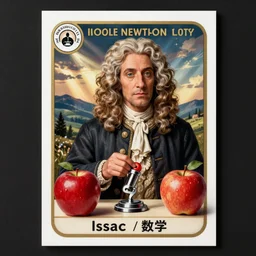 trading card of Isaac Newton discovering calculus featuring a red apple