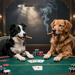 photorealisitc dogs playing poker smoking cigars