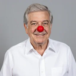 andres manuel lopez obrador with red clown nose, studio photograph, portrait c 1 2. 0