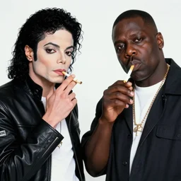 a photograph of michael jackson and biggie smoking a joint together