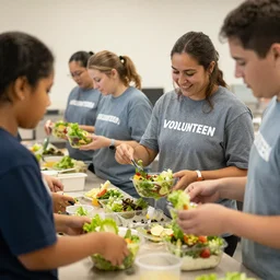 salad fingers volunteering at a soup kitchen