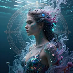 a centered profile render of an alluring futuristic goddess with digital modifications surrounded by a underwater ink pour and flowing liquid gallium and complex sacred geometry, perfect body and face, powerful, cinematic, beautifully lit, by artgerm, by karol bak, 3 d, trending on artstation, octane render, 8 k