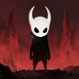 horror art, hollow knight, red peaks with arms in the background, art by greg rutkowski